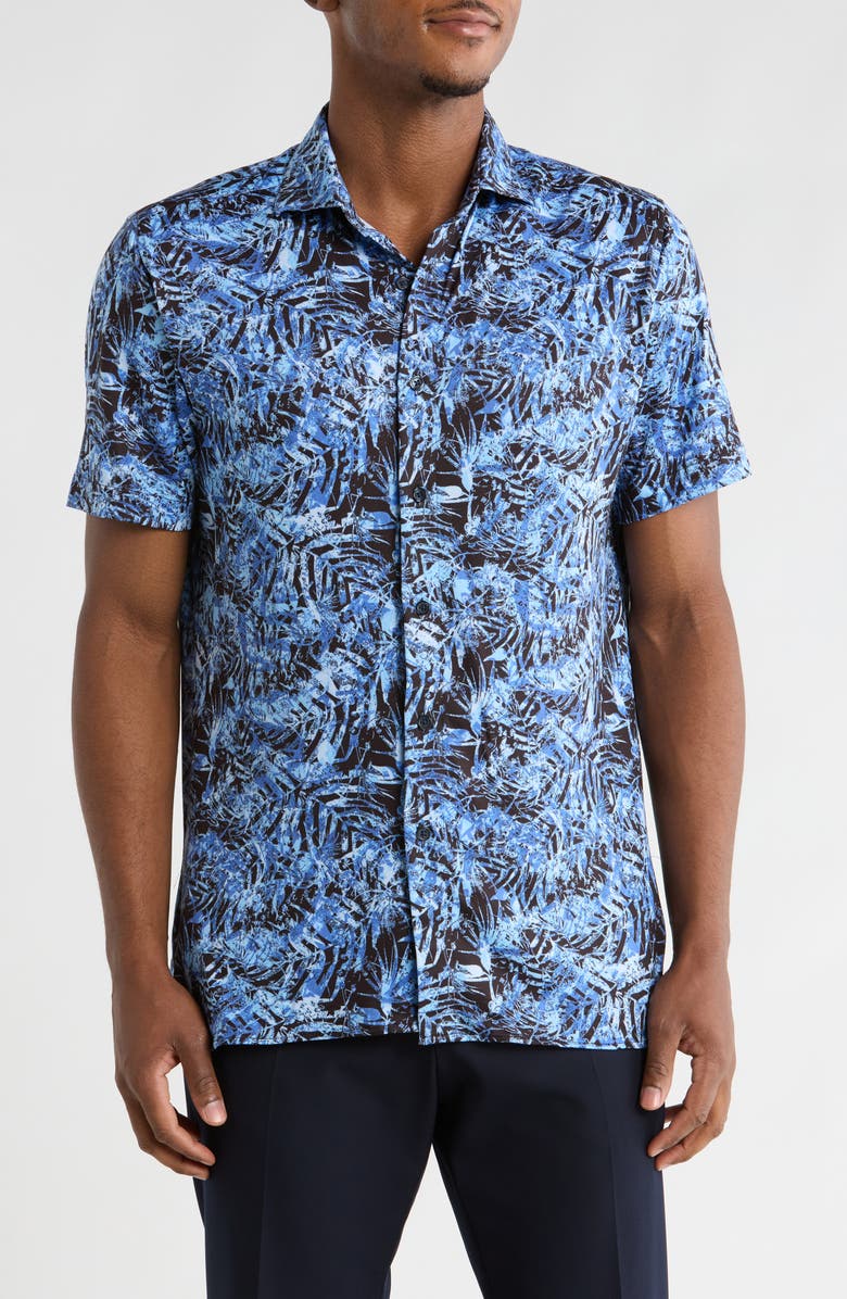 CONSTRUCT Slim Fit Performance Short Sleeve Button-Up Shirt, Main, color, Navy/ Blue