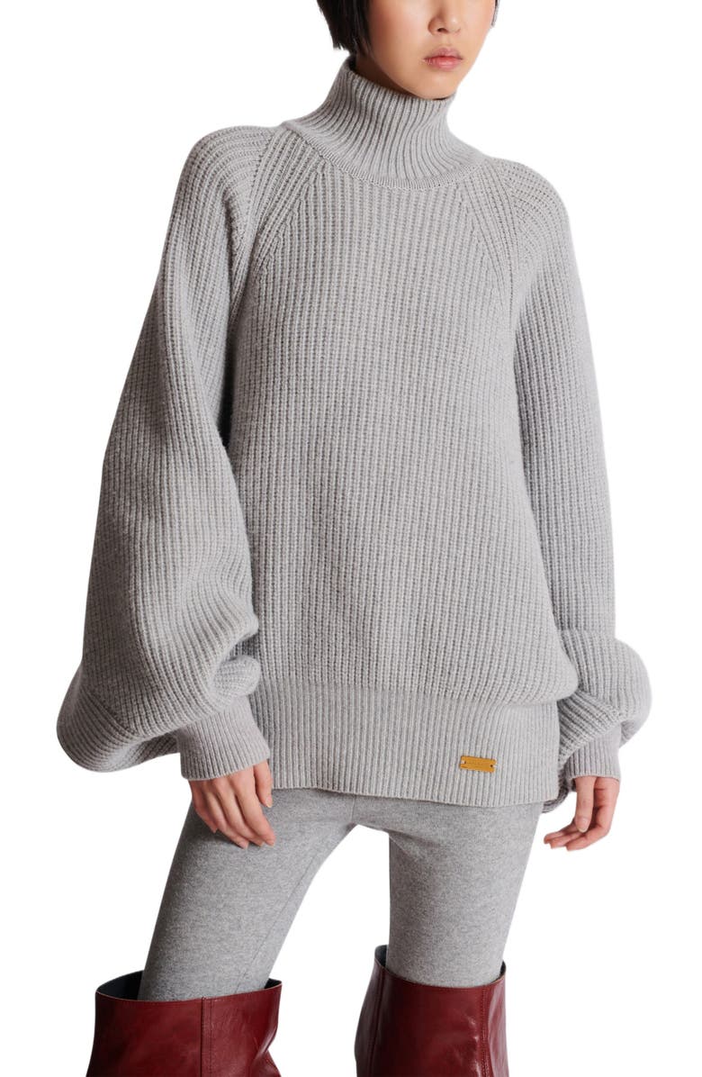 Balmain High-Neck Ribbed Knit Jumper, Alternate, color, Grey