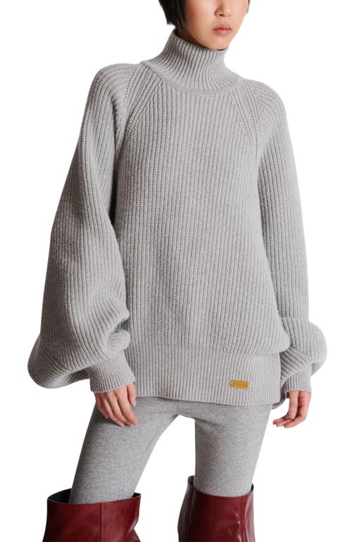 Balmain Oversized Turtleneck Ribbed Knit Sweater In Gray