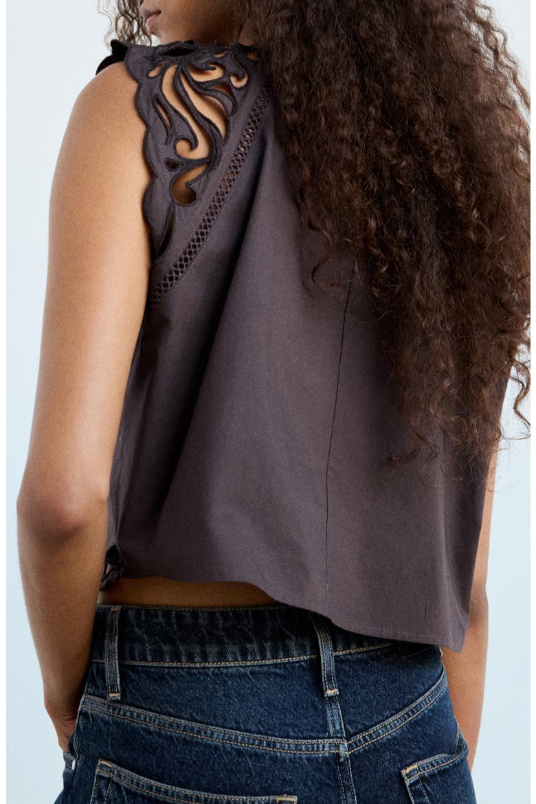 Cotton Openwork Sleeveless Top, Alternate, color, BROWN