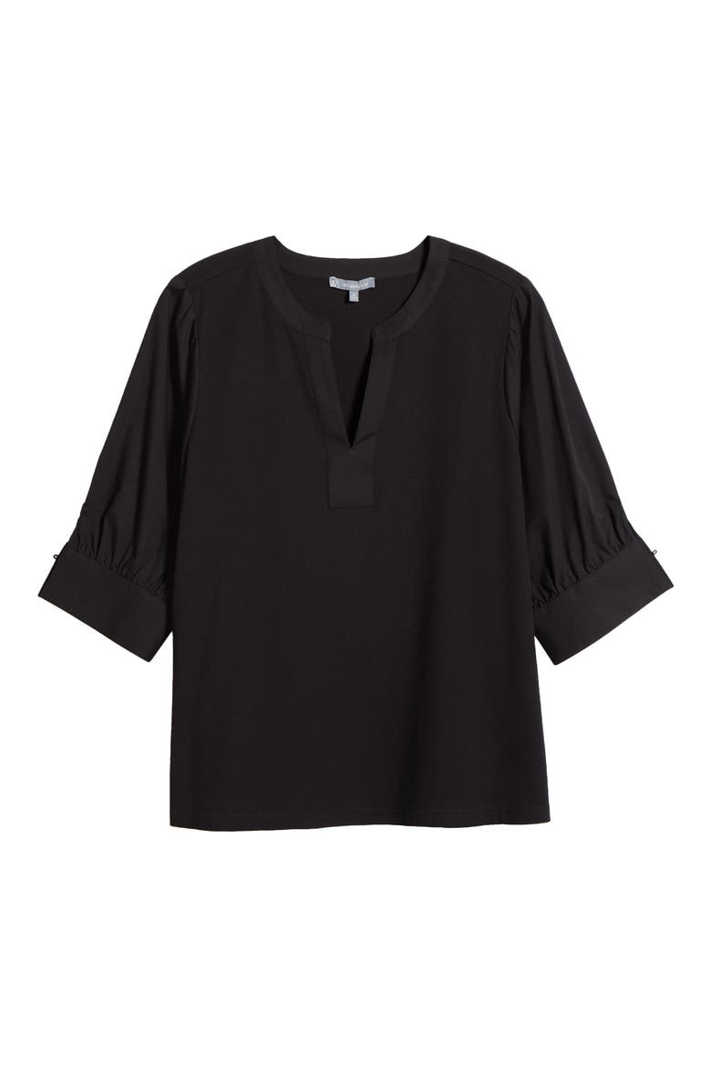 Mixed Media Puff Sleeve Top, Main, color, BLACK