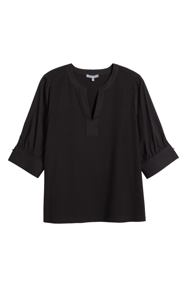 Wit & Wisdom Mixed Media Puff Sleeve Top, Main, color, Black