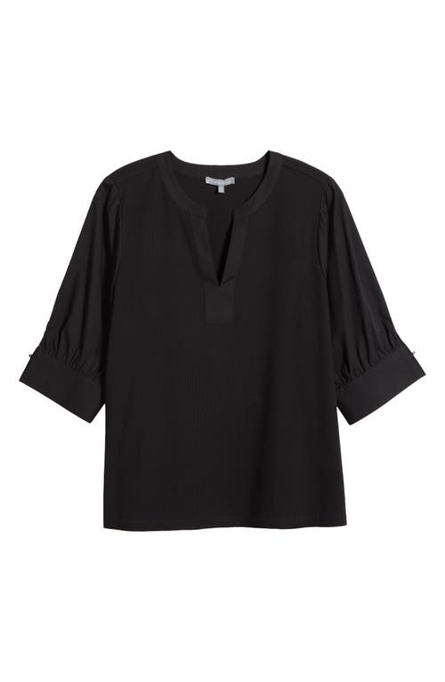 Wit & Wisdom Mixed Media Puff Sleeve Top In Black