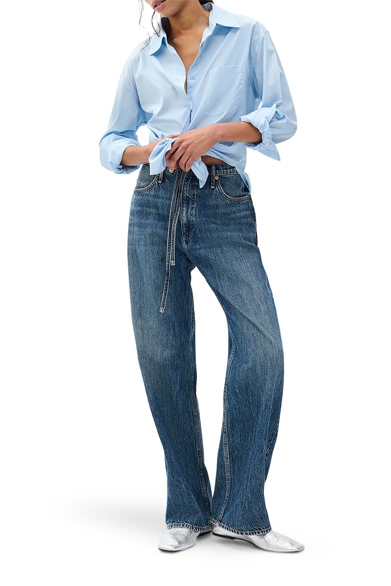 Phoebe Drawstring Waist Wide Leg Jeans, Alternate, color, DELCAN