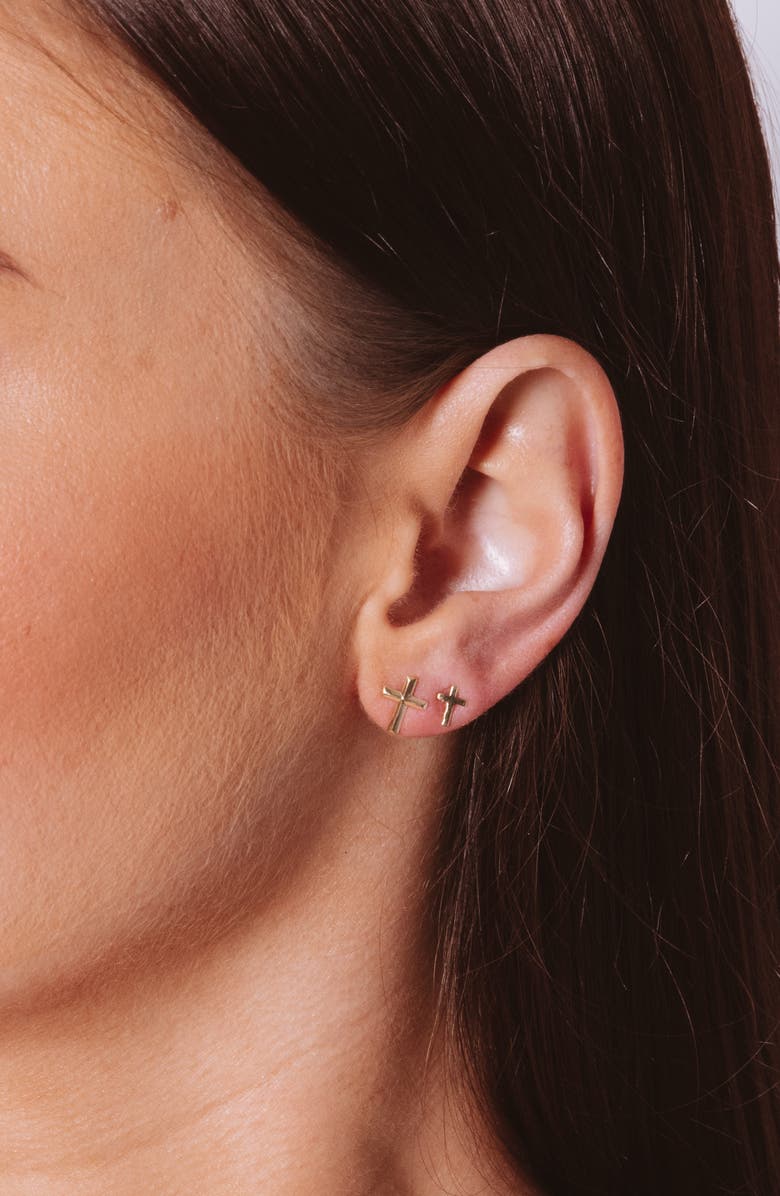 Set & Stones Micah Cross Stud Earrings, Alternate, color, Gold