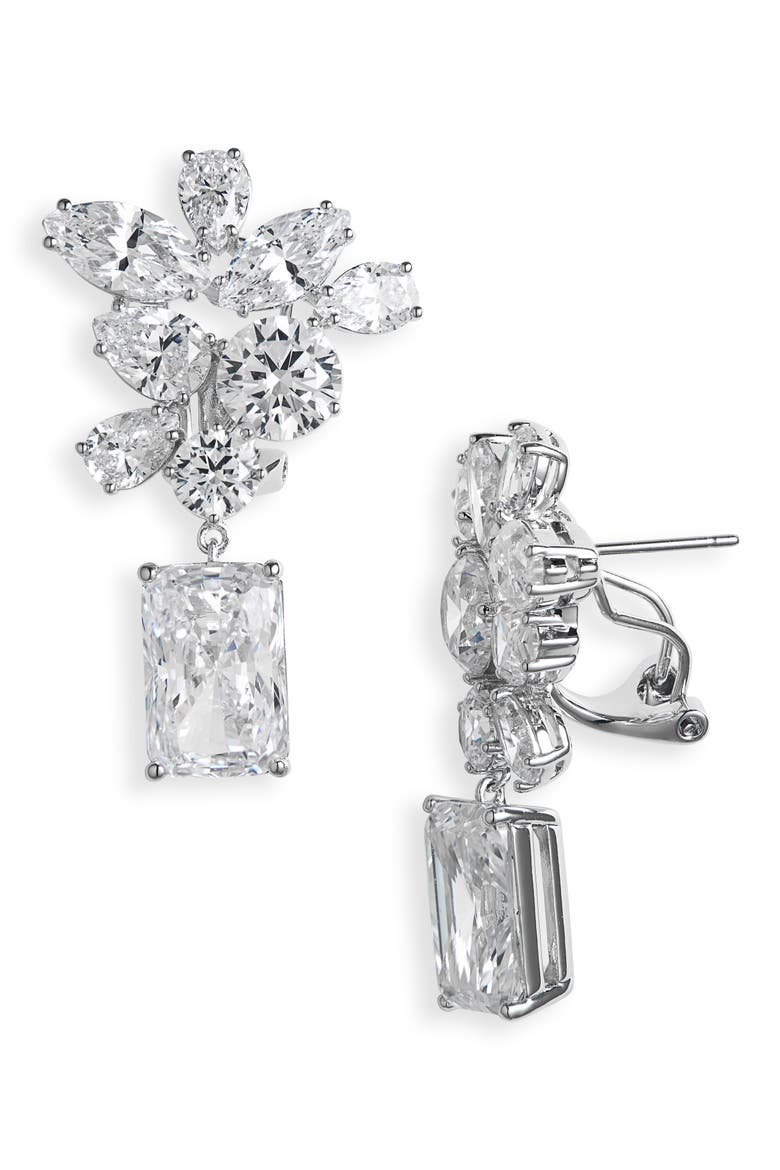 Cluster Drop Earrings, Main, color, RHODIUM