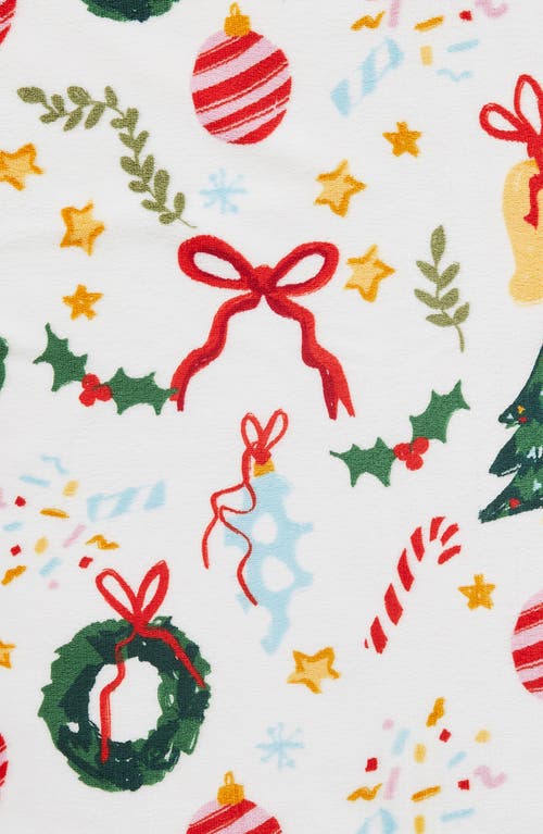 Woven & Weft Holiday Print Reversible Faux Shearling Throw Blanket In White