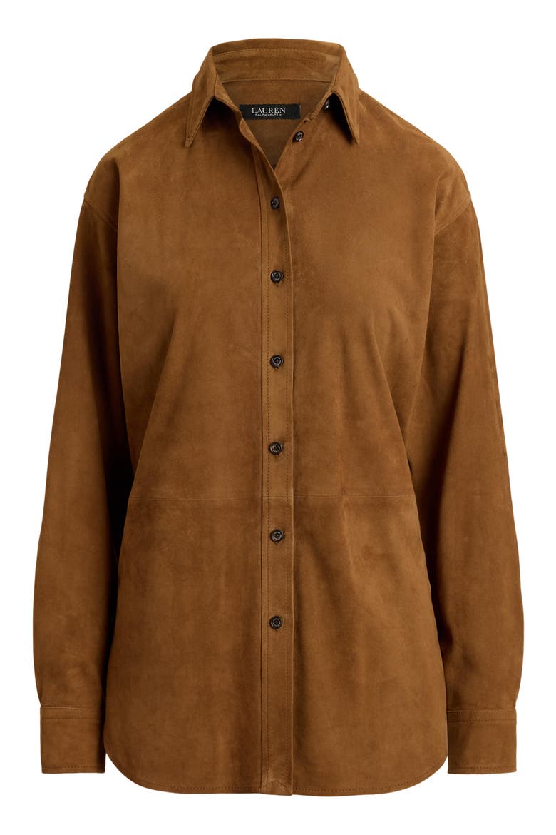 Suede Long Sleeve Shirt, Alternate, color, LIGHT TOBACCO BROWN