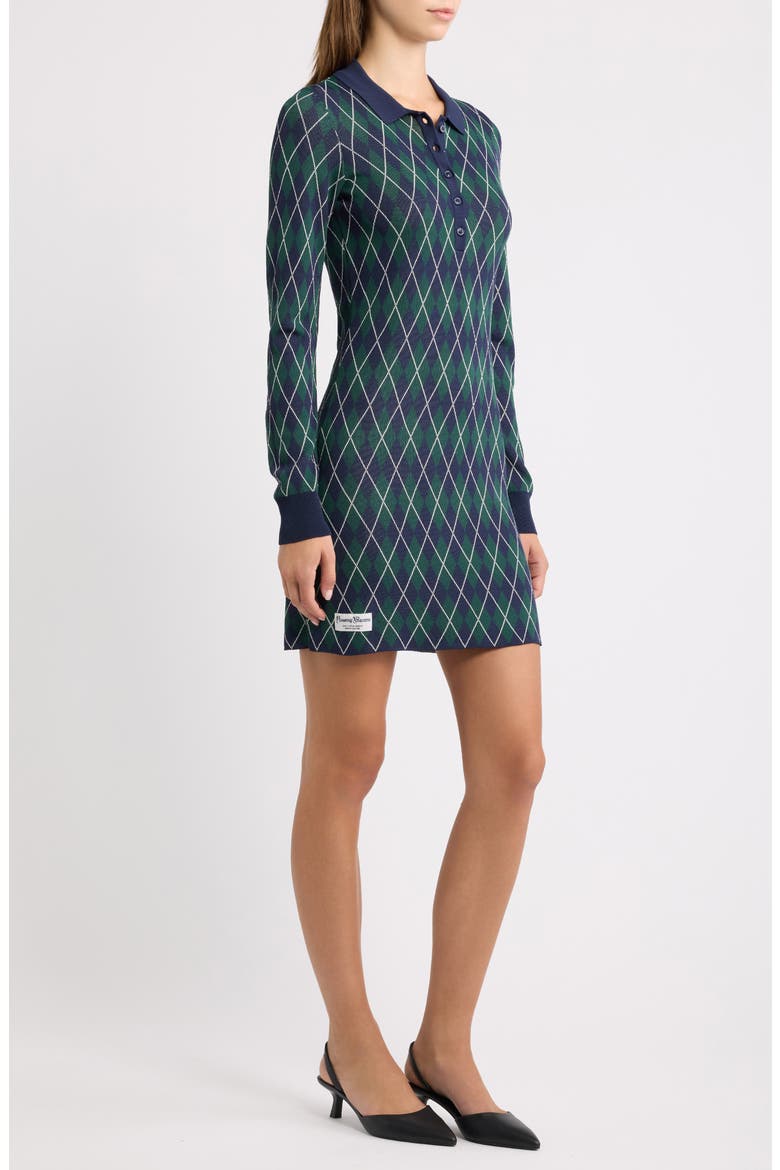 Argyle Long Sleeve Minidress, Alternate, color, NAVY
