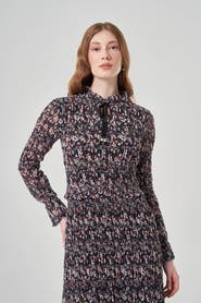 Mizalle Patterned Crochetate Midi Dress - Mix