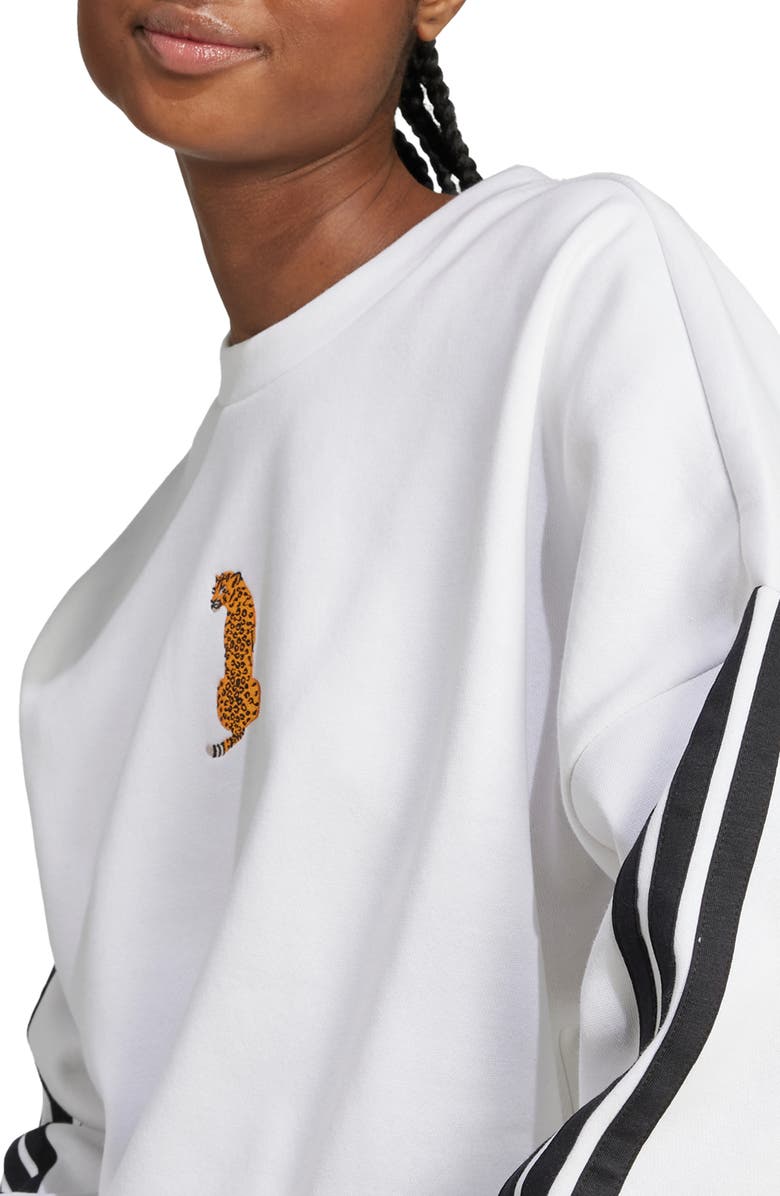 adidas Leopard Embroidered Sweatshirt, Alternate, color, White