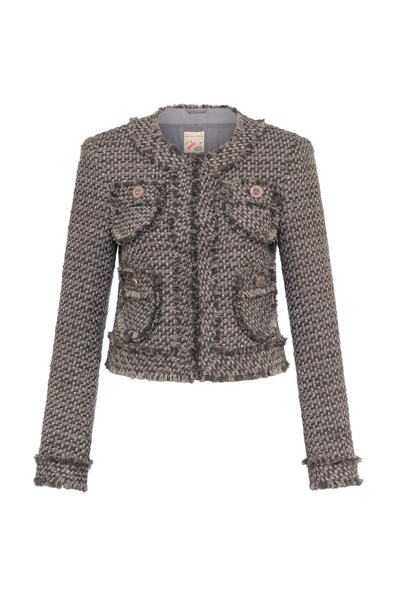 Little Tweed Jacket With Fringes, Main, color, Grey