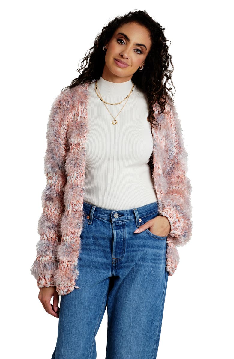 SAACHI Lurex Eyelash Stripe Cardigan, Alternate, color, Blush