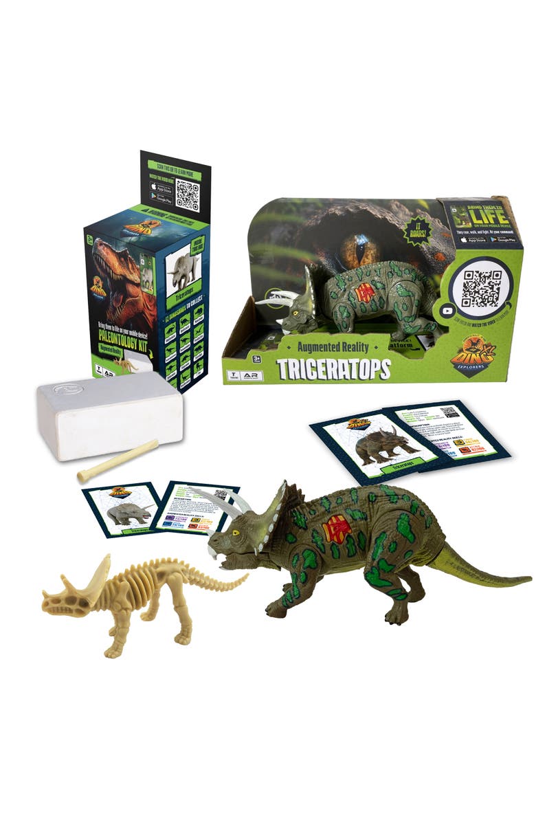 Dino Explorers Ar Dinosaur Xl and Brick Combo 10 Inch Triceratops Figure, Main, color, Multicolored