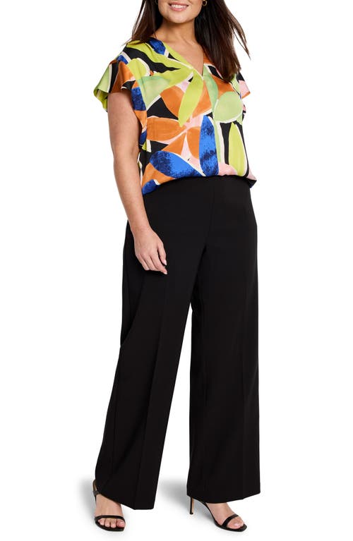 Nic + Zoe Nic+zoe Mega Blooms Flutter Sleeve Top In Green Multi