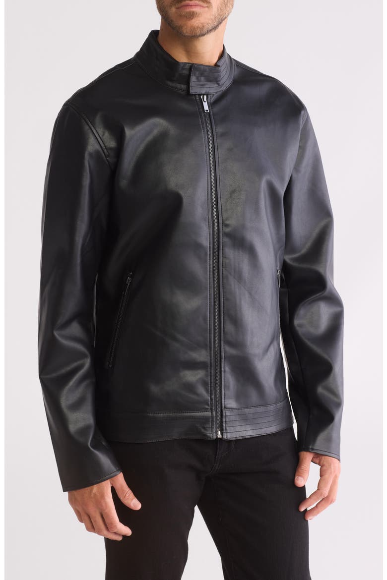 Faux Leather Racer Jacket, Main, color, BLACK
