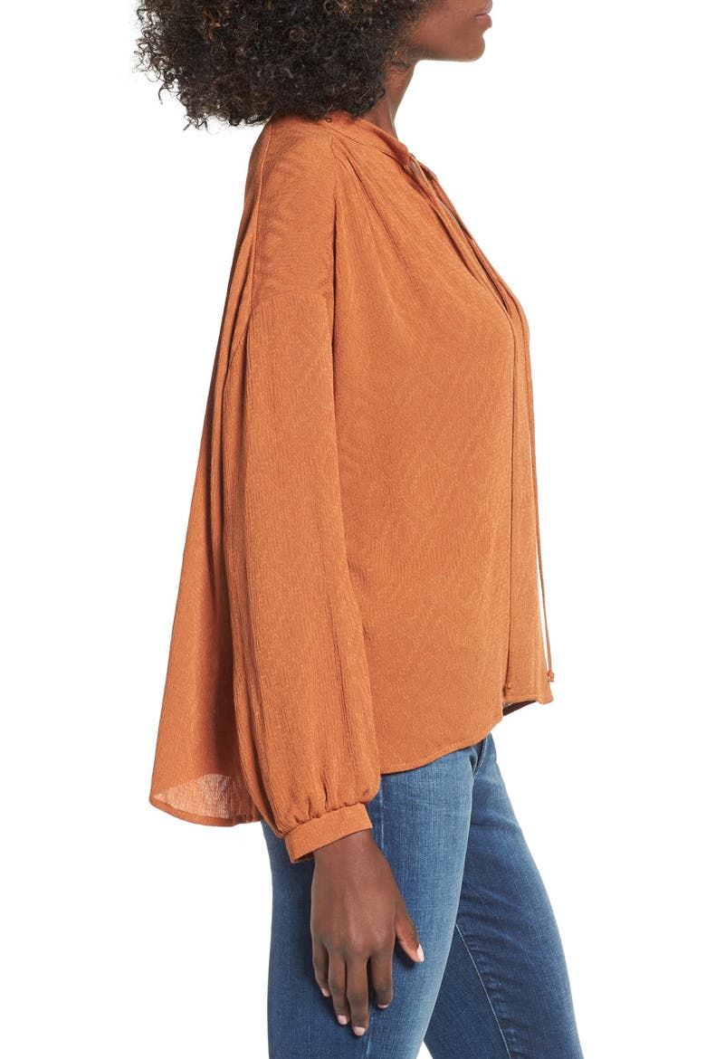 Tie Neck Jacquard Blouse, Alternate, color, MOCHA BISQUE