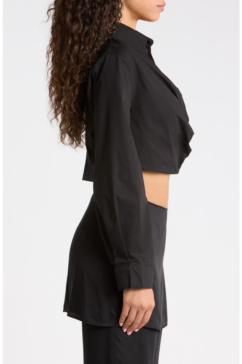 Ivara Drape Waist Long Sleeve Stretch Cotton Top, Alternate, color, BLACK