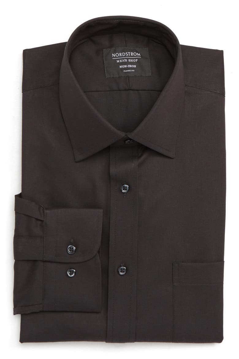 Men's Shop Classic Fit Non-Iron Solid Dress Shirt, Alternate, color, BLACK