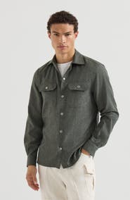 Brunello Cucinelli Virgin wool flannel overshirt with spread collar and chest pockets