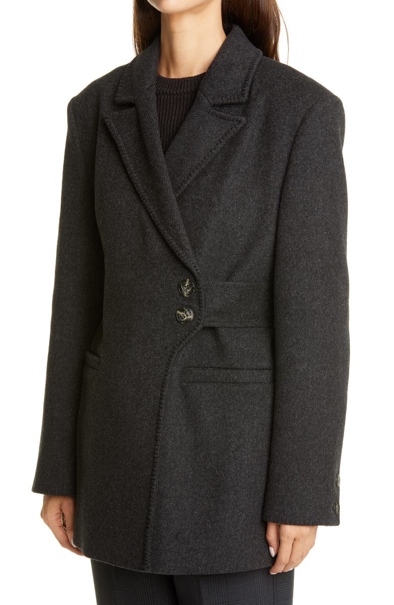Ganni Belted Wool Blend Blazer, Alternate, color,