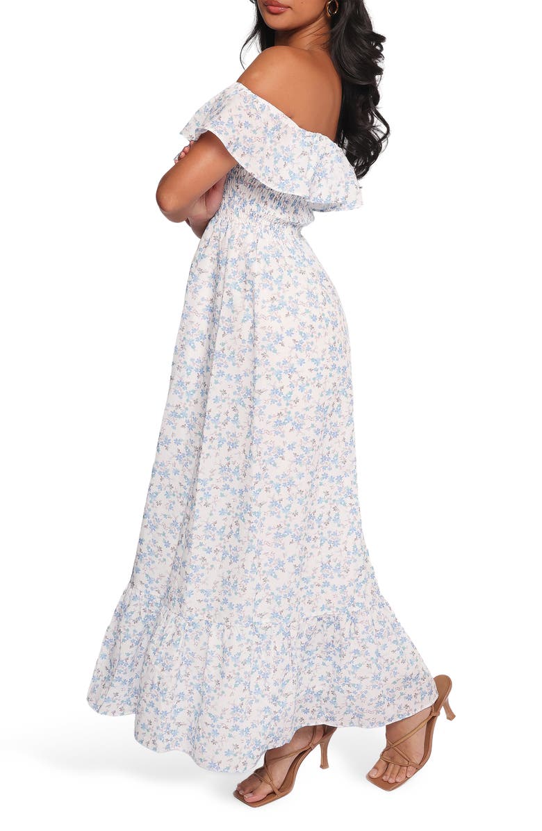 Petal & Pup Priscilla Off the Shoulder Cotton Maxi Sundress, Alternate, color, Blue Floral