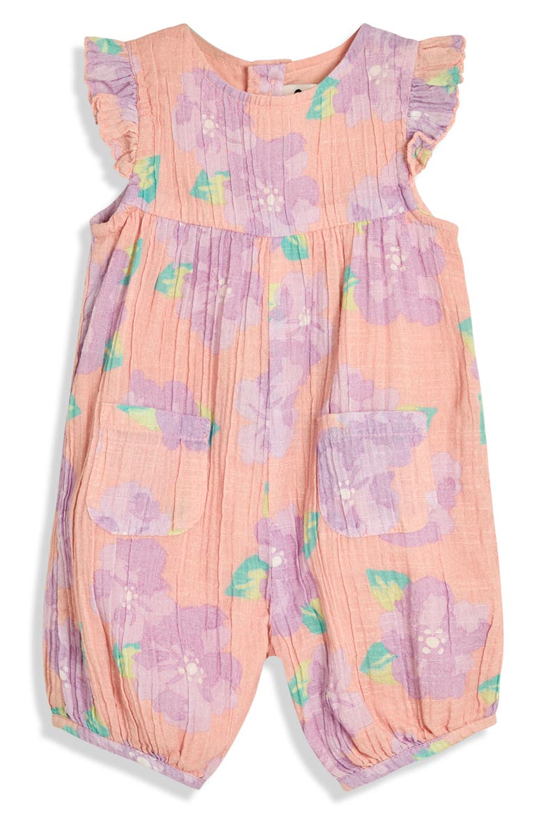 Tropical Floral Cotton Romper & Headband Set, Alternate, color, CORAL