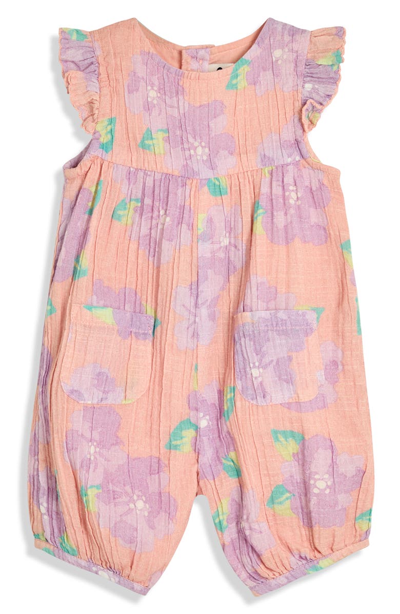 JOJO MAMAN BEBE Tropical Floral Cotton Romper & Headband Set, Alternate, color, Coral