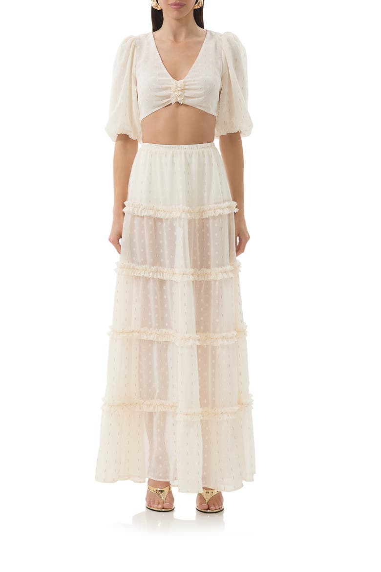 Emily Clip Dot Cutout Puff Sleeve Crop Top, Alternate, color, GARDENIA