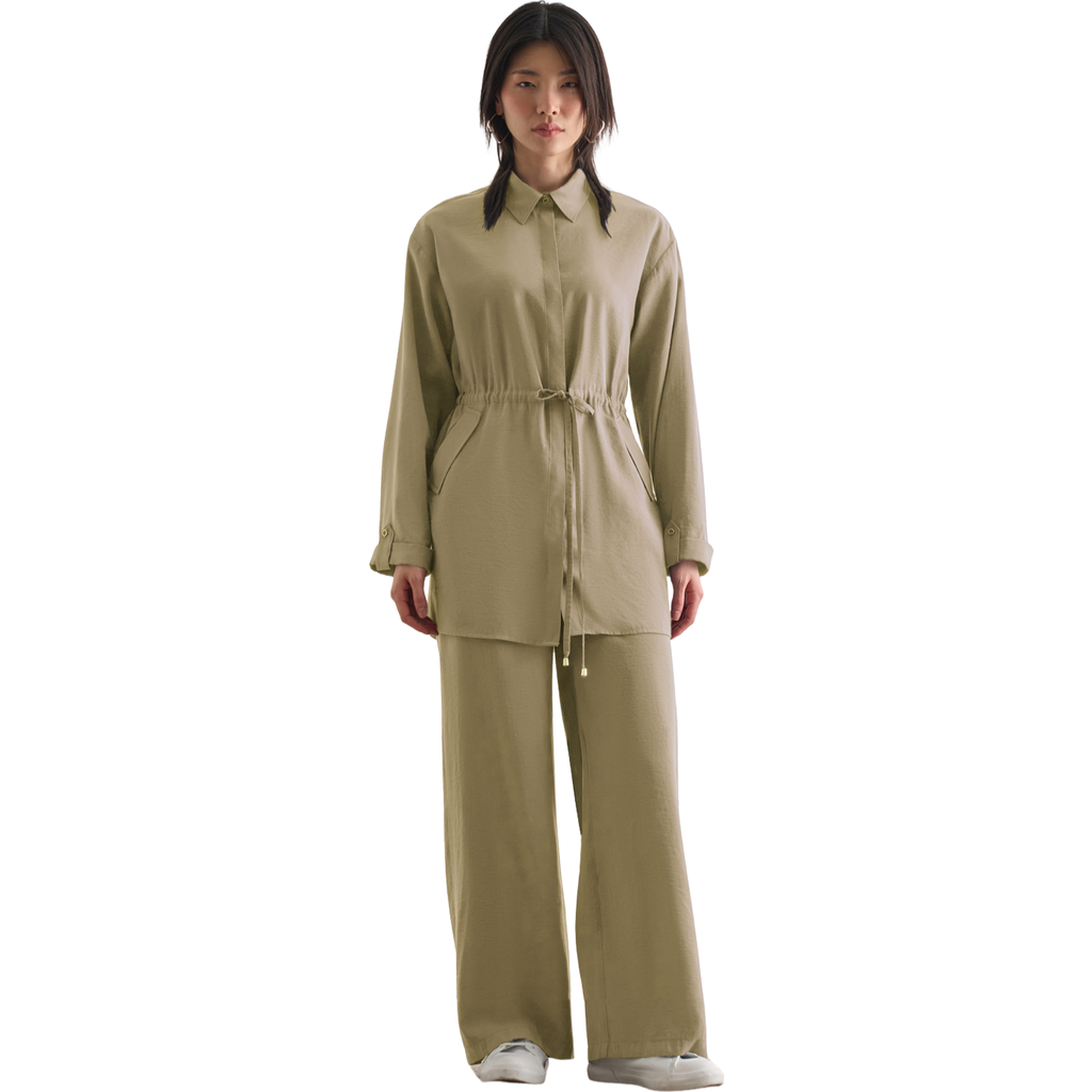 Mizalle Light Weight Cinch Waist Tunic In Green