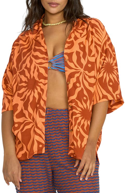 Beach Side Print Oversize Camp Shirt