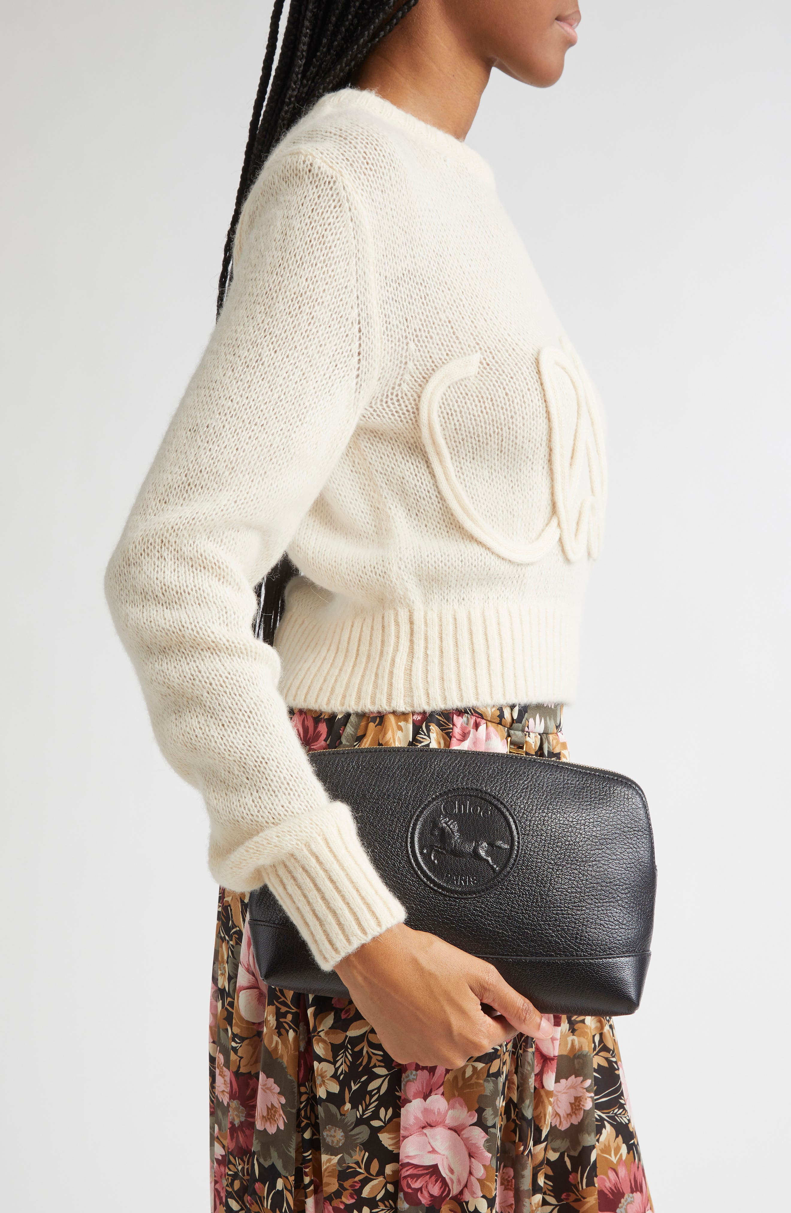 Chloé Horse Medal Soft Leather Pouch, Alternate, color, Black