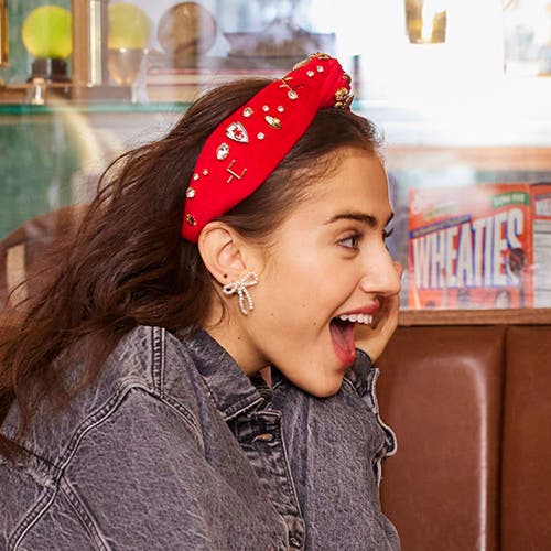 Lele Sadoughi Kansas City Chiefs Embellished Knotted Headband In Red