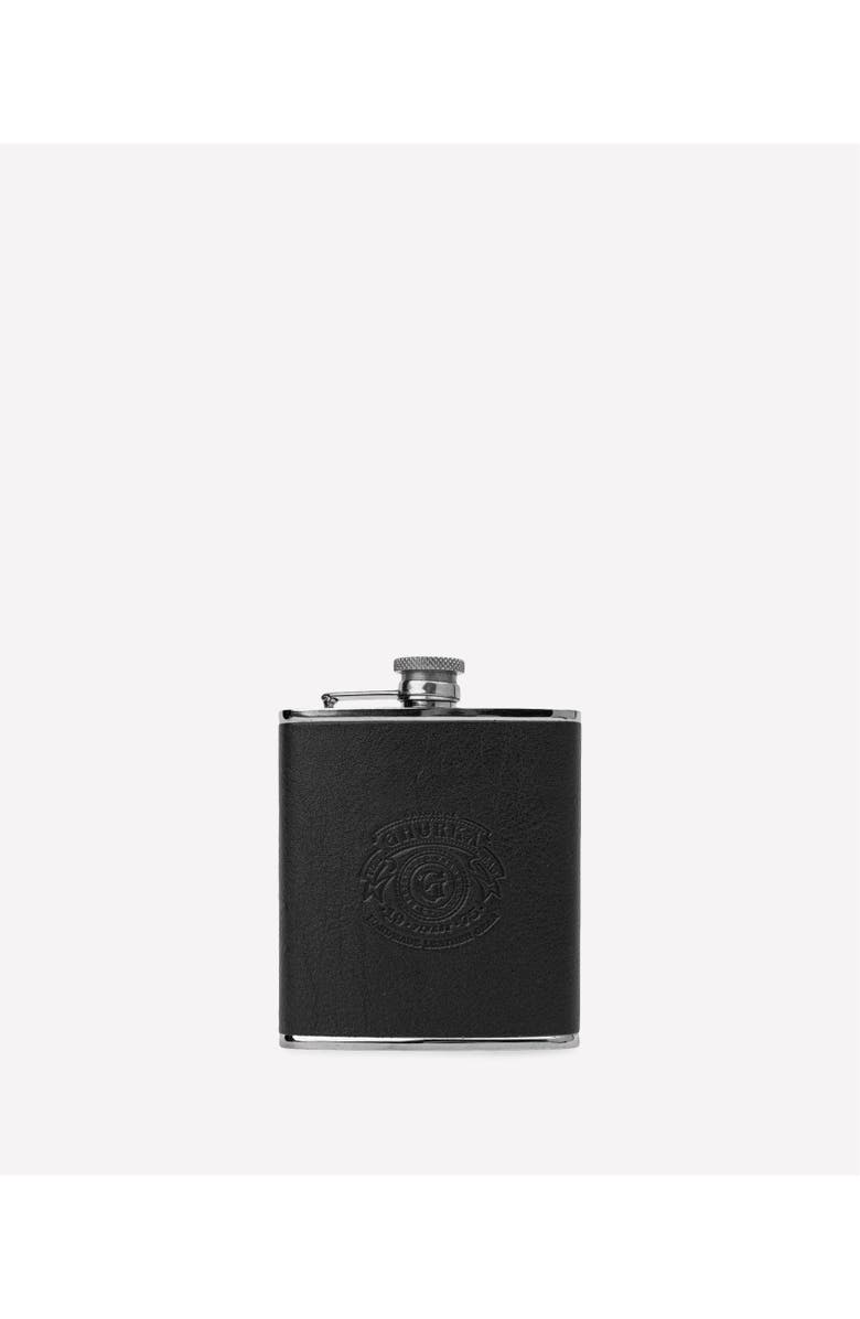 Ghurka Leather Wrapped Flask, Main, color, Vintage Black Leather