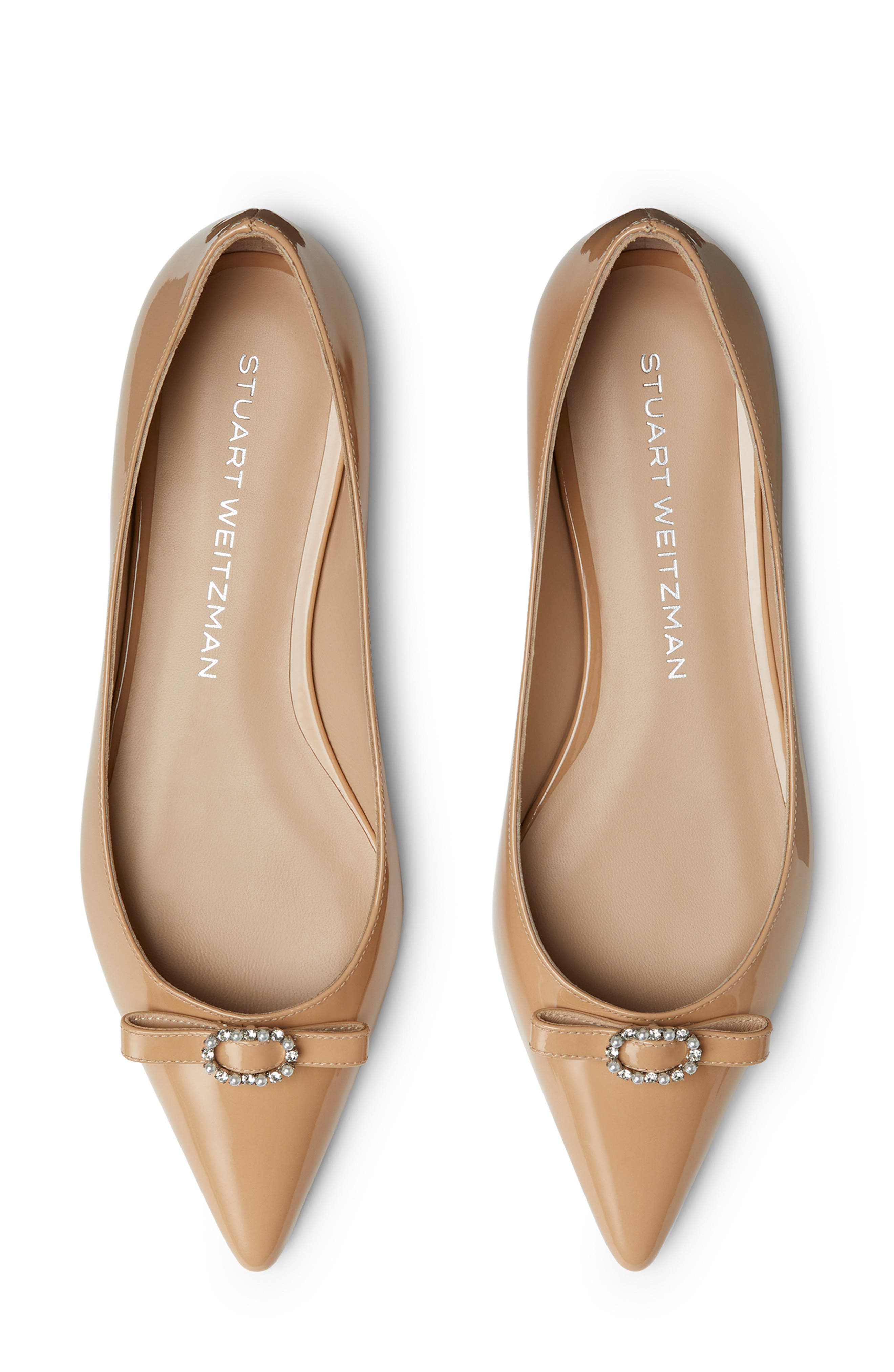 Stuart Weitzman Diana Bow Pointed Toe Flat, Alternate, color, Adobe