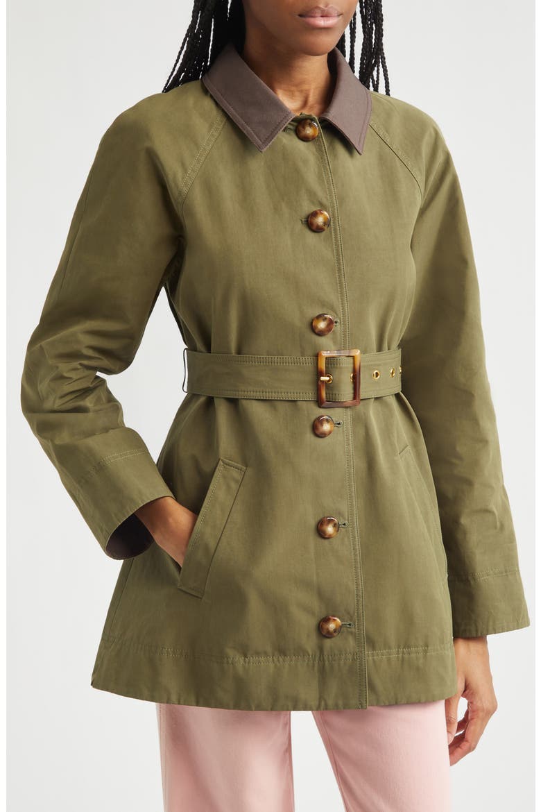 Langham Waxed Belted Dickey Coat with Removable Collar, Alternate, color, ARMY