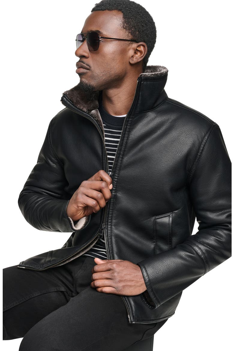 Faux Leather Jacket, Alternate, color, BLACK