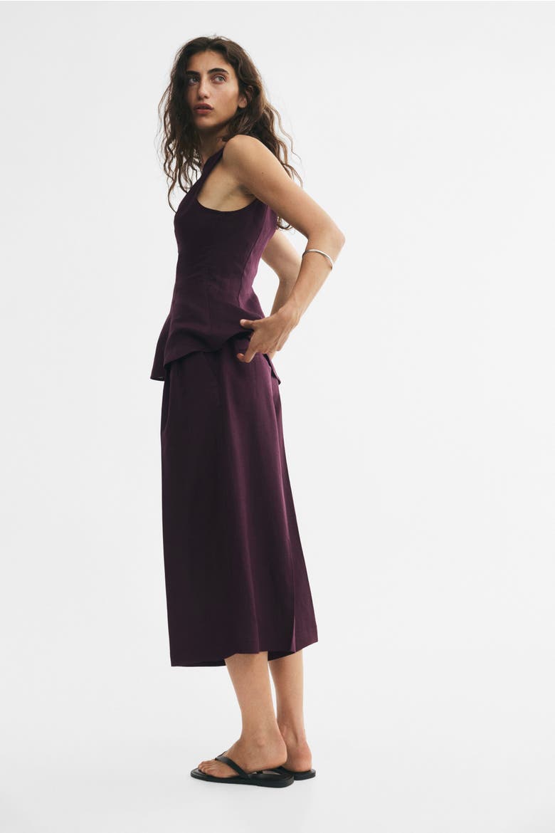 Wide-leg Linen-blend Culottes, Main, color, Dark purple