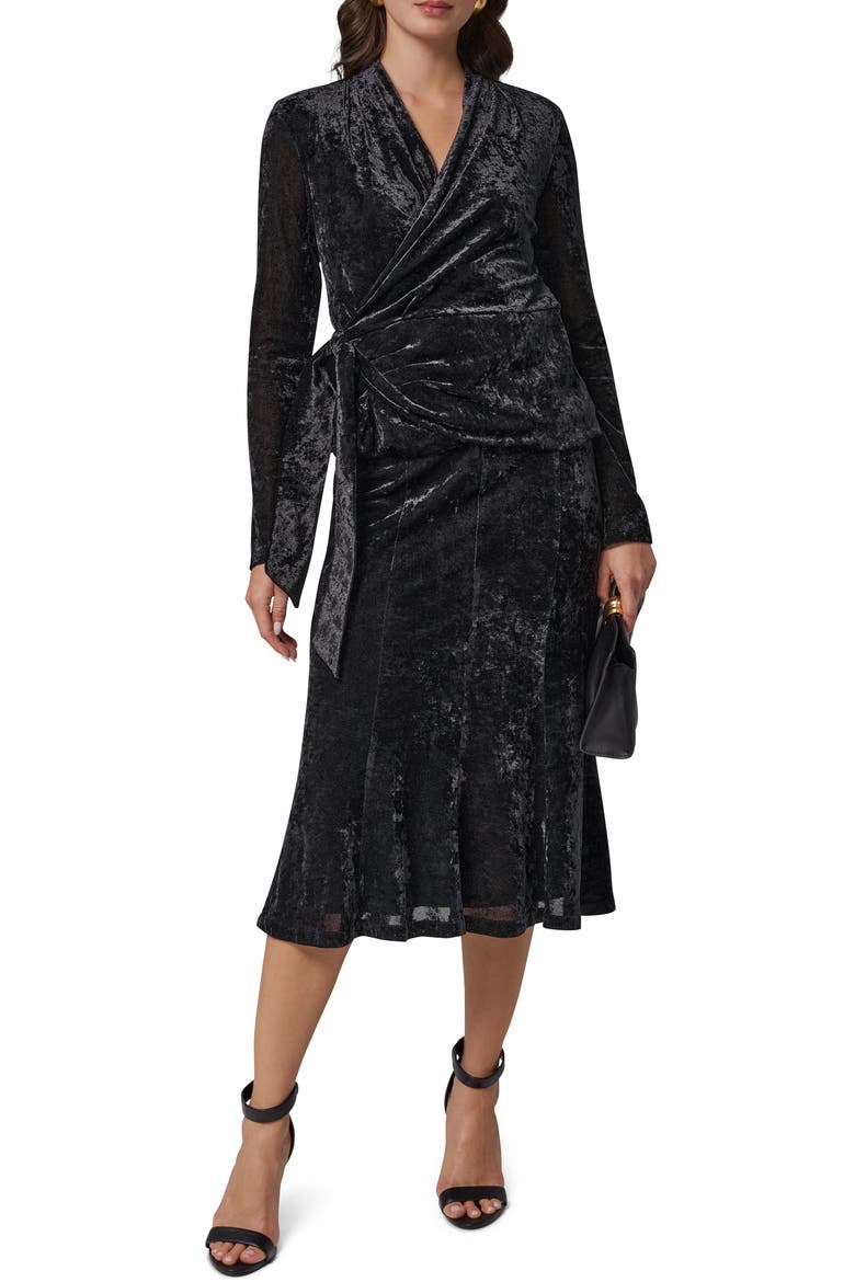 Velvet Wrap Top, Alternate, color, BLACK