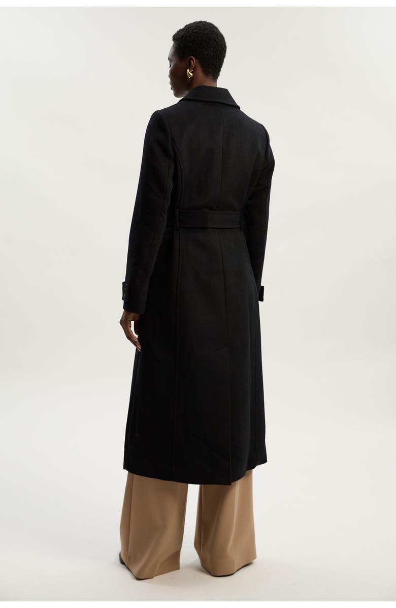 Karen Millen Wool Blend Belted Midi Coat, Alternate, color, Black