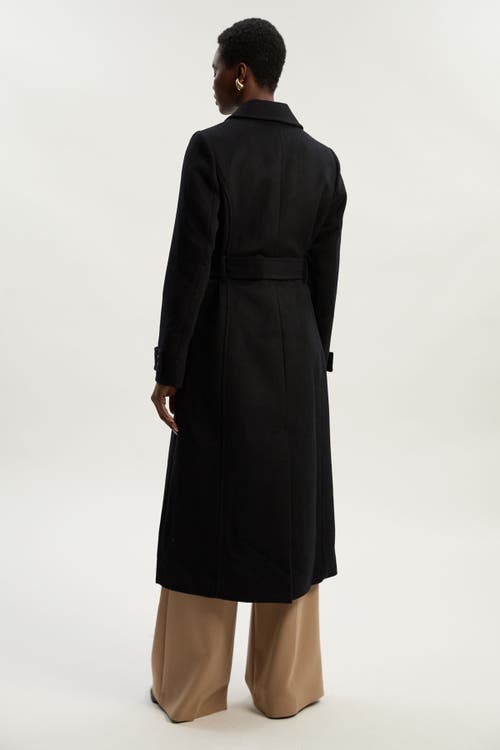 Karen Millen Wool Blend Belted Midi Coat In Black