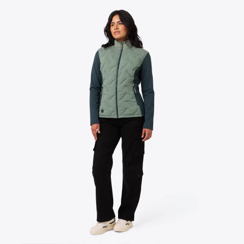 Mobile Warming Aria Natural Down Hybrid Heated Jacket In Green