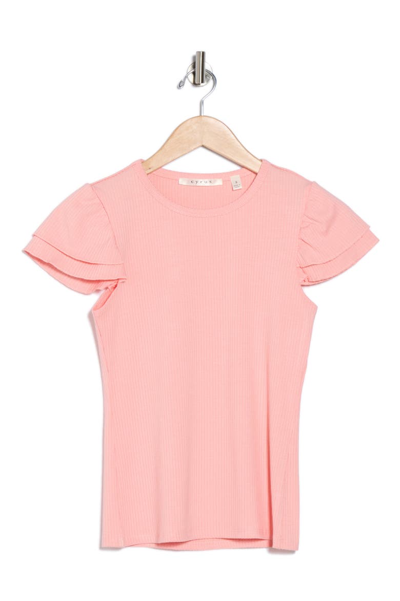 Cap Sleeve Rib Top, Alternate, color, AMBER PINK