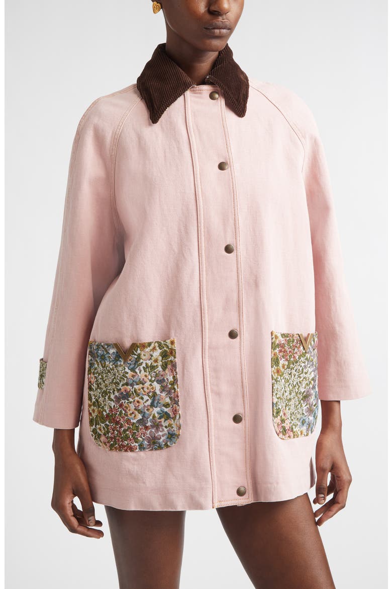 Tapestry Pocket Solid Cotton & Linen Denim Coat, Alternate, color, DUSTY ROSE
