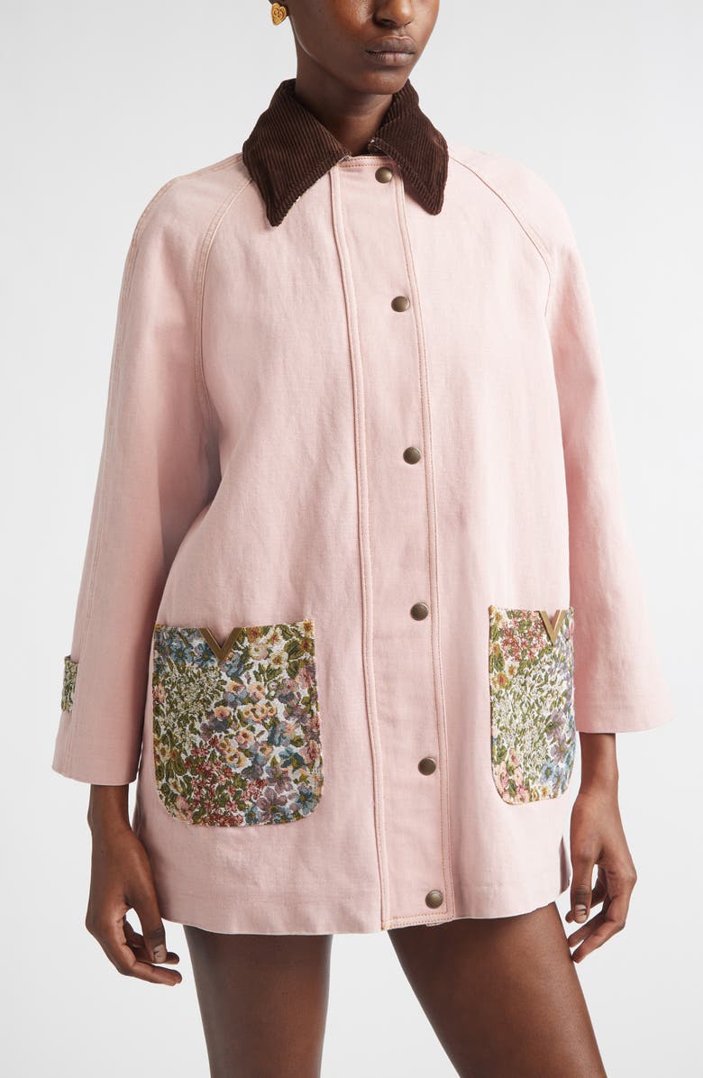 Valentino Tapestry Pocket Solid Cotton & Linen Denim Coat, Alternate, color, Dusty Rose