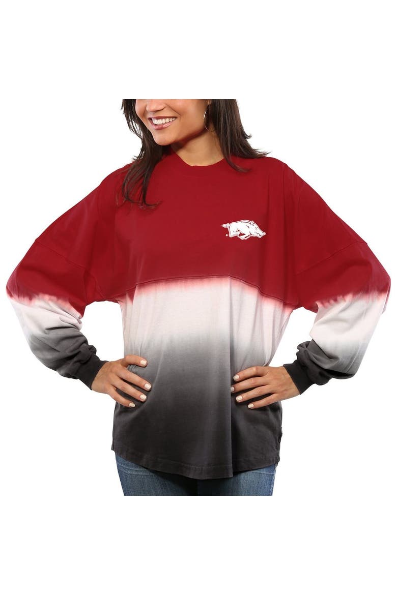 Women's Cardinal Arkansas Razorbacks Ombre Long Sleeve Dip-Dyed Spirit Jersey, Alternate, color, CARDINAL