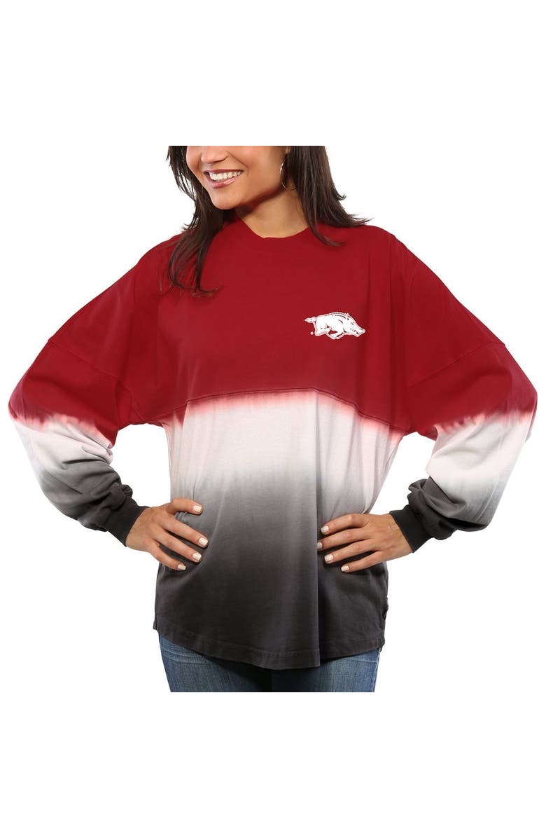 SPIRIT JERSEY Women's Cardinal Arkansas Razorbacks Ombre Long Sleeve Dip-Dyed Spirit Jersey, Alternate, color, Cardinal