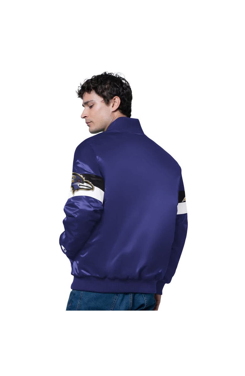 STARTER Men's Starter Purple Baltimore Ravens Triple Option Satin Varsity Full-Snap Jacket, Alternate, color, Purple