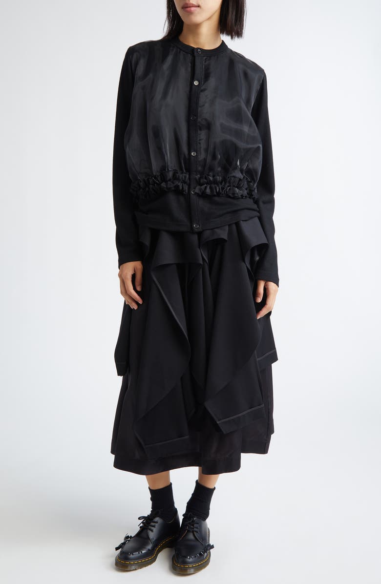 Noir Kei Ninomiya Mixed Media Wool & Organdy Cardigan, Alternate, color,