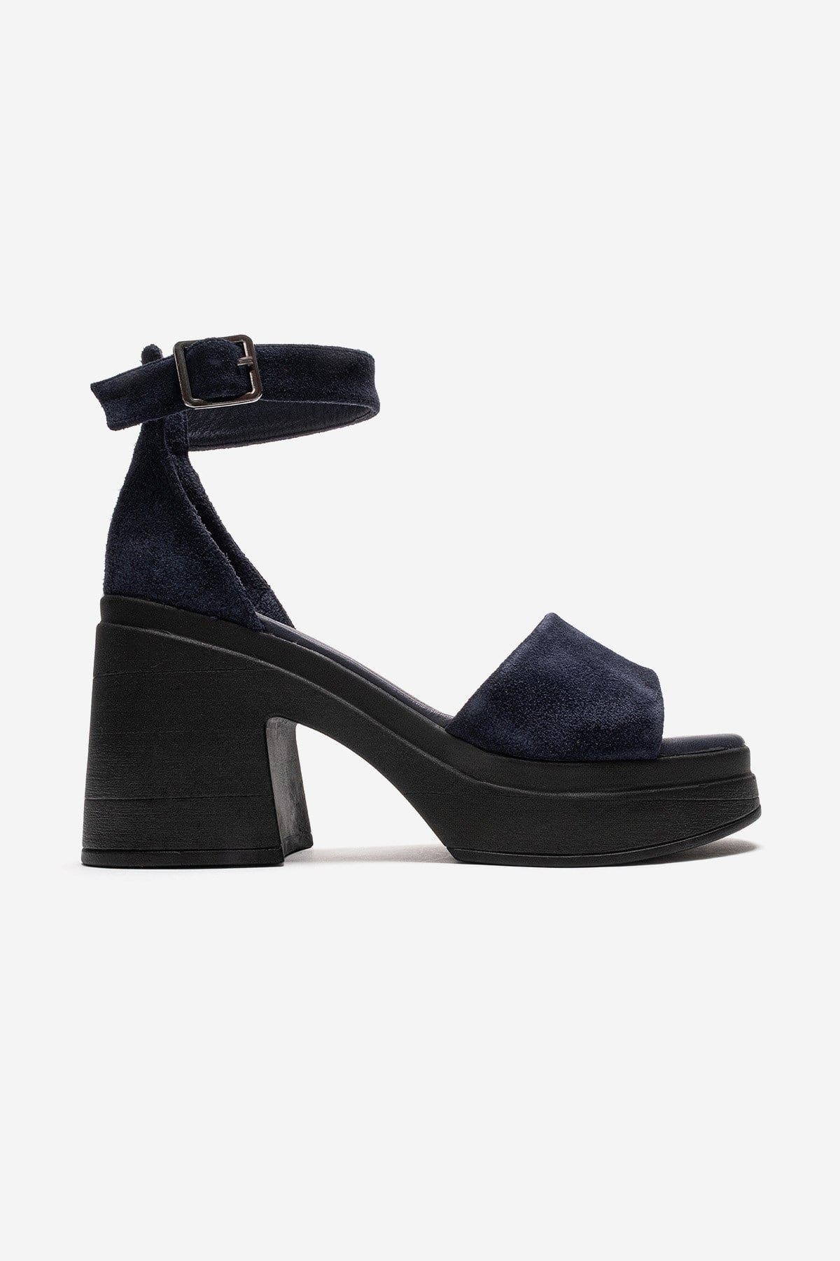 Margot Leather Platform Sandal, Alternate, color, Navy Suede